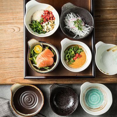 日式手柄碗小碗陶瓷带手把调料碗汤粉碗甜品碗水果沙拉小吃配菜碟