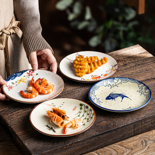 釉下彩6英寸浅盘碟创意小吃碟盘零食盘早餐点心盘手绘家用陶瓷盘