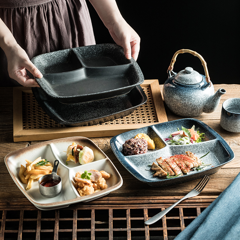 新时代三格长方盘陶瓷分格