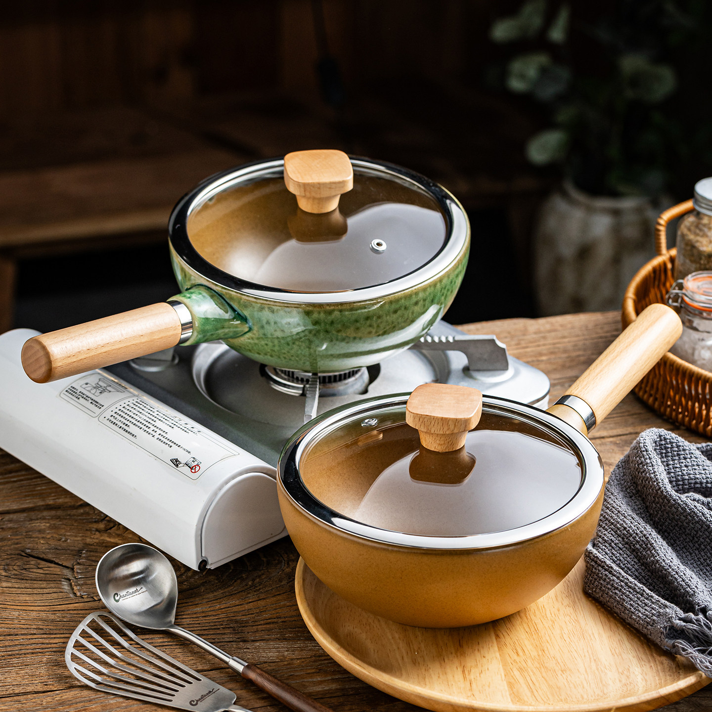 日式陶瓷炒锅不粘锅砂锅家用平底锅无涂层厨房厨具大号炒菜锅汤锅