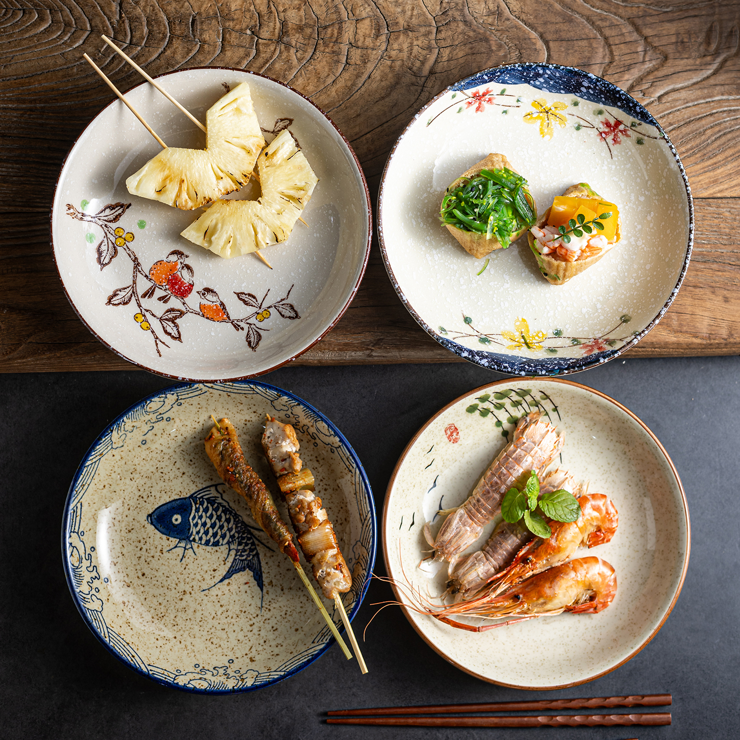 釉下彩日式陶瓷盘家用复古深盘汤盘菜盘餐具早餐盘碟盘好看的盘子