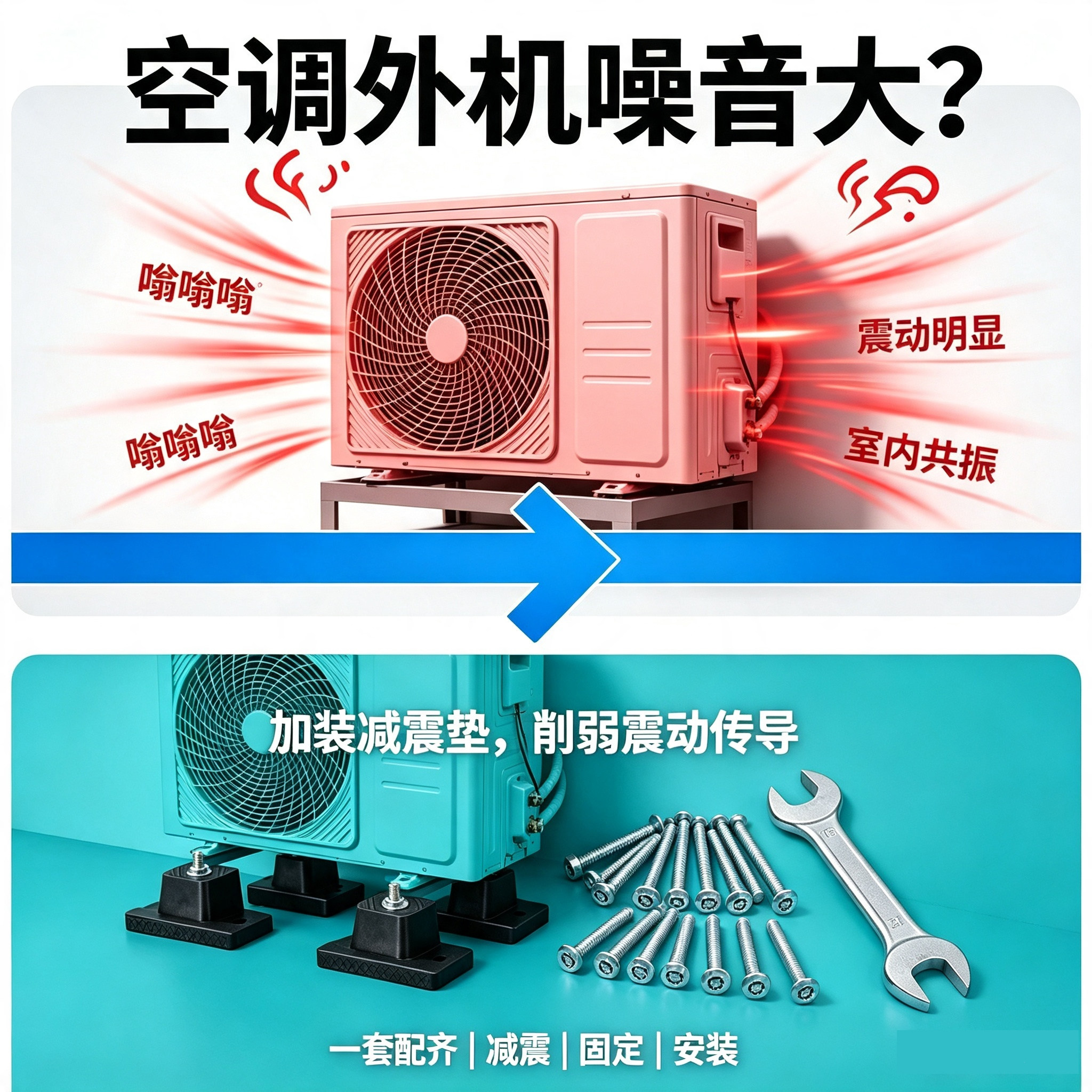 美的空调外机减震底座隔音神器格力1匹1.5匹2匹3匹通用橡胶支架垫