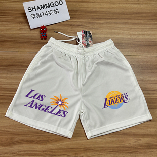 NCAA洛杉矶湖人美式不过膝篮球速干透气宽松篮球短裤