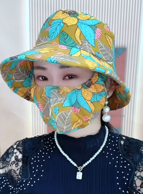 防晒口罩一体帽子遮阳帽女款防紫外线防风帽新款户外夏季太阳帽女