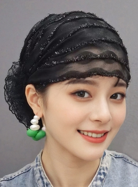 夏季包头帽女遮白发2026新款时尚薄款蕾丝碎发盘发神器头巾帽子女