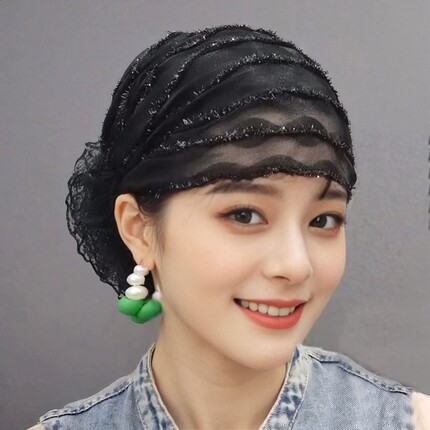 夏季包头帽女遮白发2026新款时尚薄款蕾丝碎发盘发神器头巾帽子女
