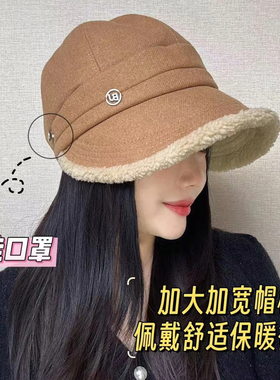 可挂口罩帽子女款秋冬保暖户外时尚洋气2025新款加绒宽檐鸭舌帽女