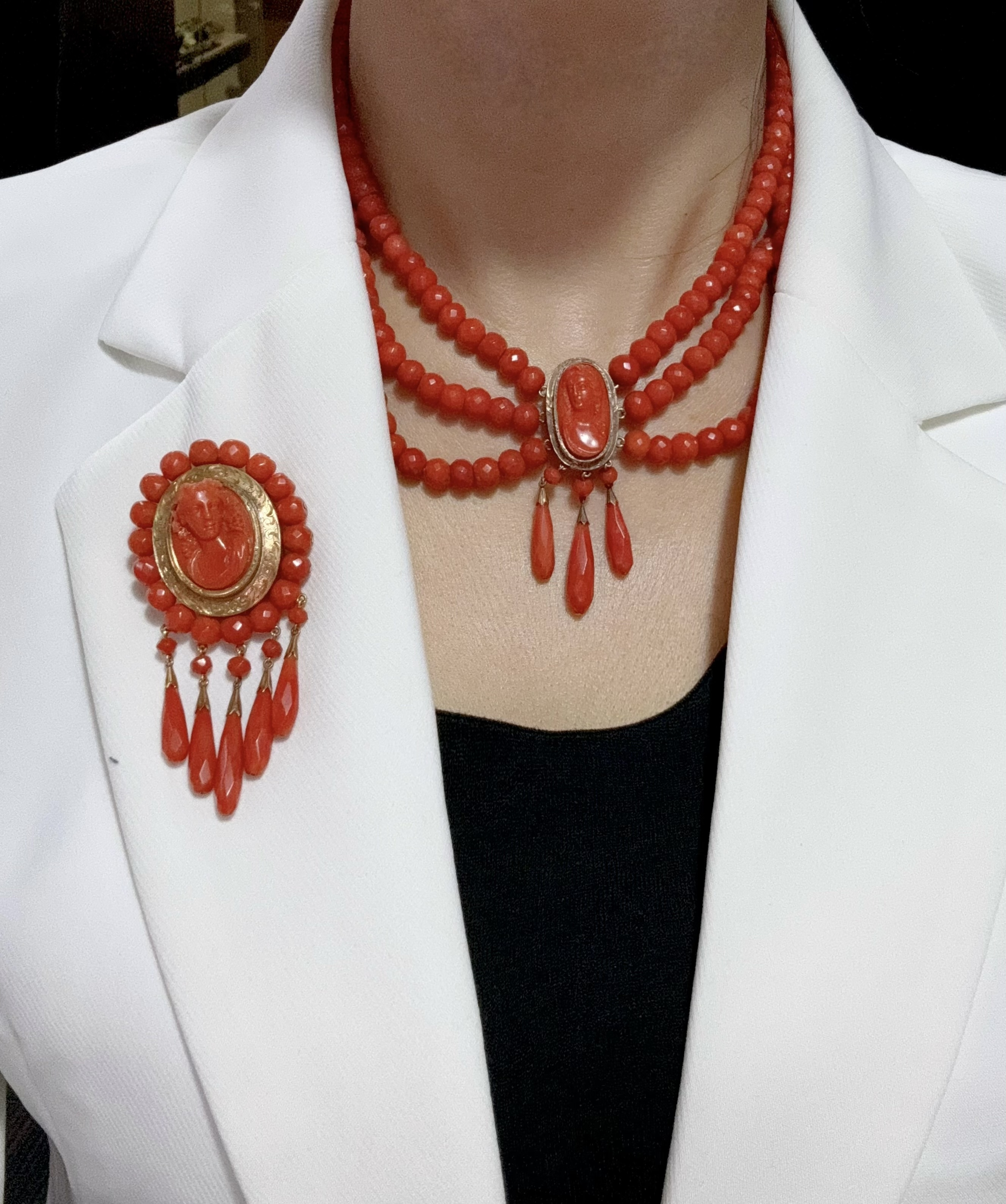 拿破仑三世 18K金卡梅奥大套装 法国作品马头标原盒古典珠宝首饰