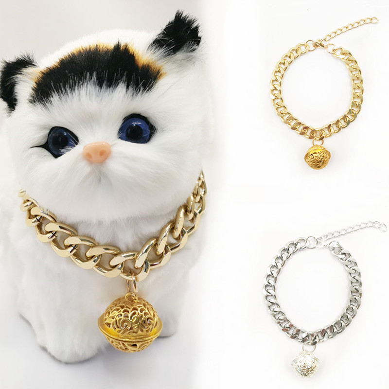 跨境带铃铛中小型宠物猫咪项链金属项圈泰迪法斗狗狗嘻哈大金链子