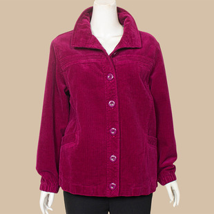 妈妈春秋装大码外套新款纯棉灯芯条绒60岁女士中老年时尚洋气夹克