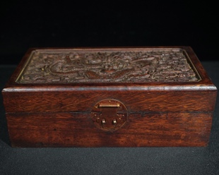 老式花梨木龙纹饰品盒首饰盒仿古收纳盒小盒子复古官箱百宝盒摆件