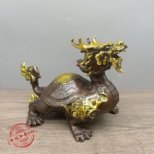 纯铜八卦龙龟摆件铜鎏金龙头财家居客厅办公室桌面装 饰工艺品