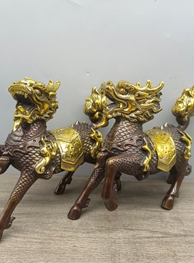 大号风水铜麒麟一对纯黄铜办公室客厅家居饰品装饰火麒麟摆件礼品