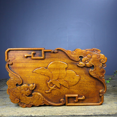 中式仿古花梨木雕刻福寿茶盘家用实木托盘壶承干泡台29x19x2.5CM