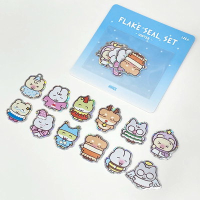 韩国正品heeheeclub 可爱卡通冬日雪花咕卡手账日记装饰贴纸包