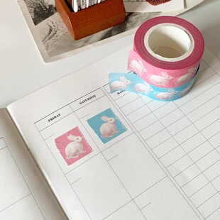 韩国正品popo factory 可爱兔子美纹花纹手帐日记装饰纸质胶带1卷