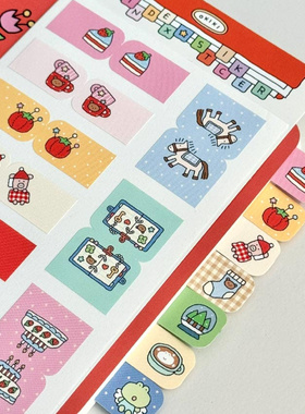 韩国正品OKIKI 可爱小猪绗缝索引手账日记装饰贴纸index sticker