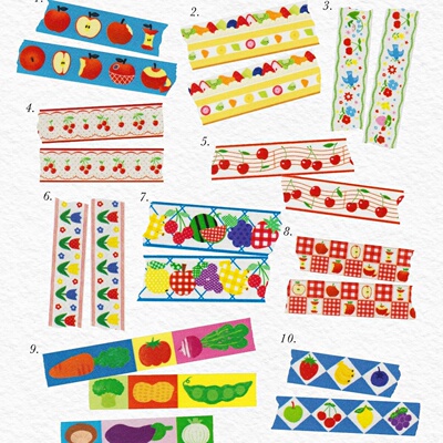 韩国正品fruitfries 复古美纹花纹手帐装饰贴纸质胶带 夏季水果