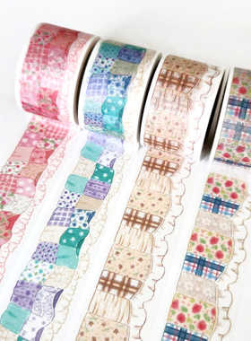 韩国正品frizzle frienzs 碎花格子窗帘贴纸拼接美纹手帐纸质胶带