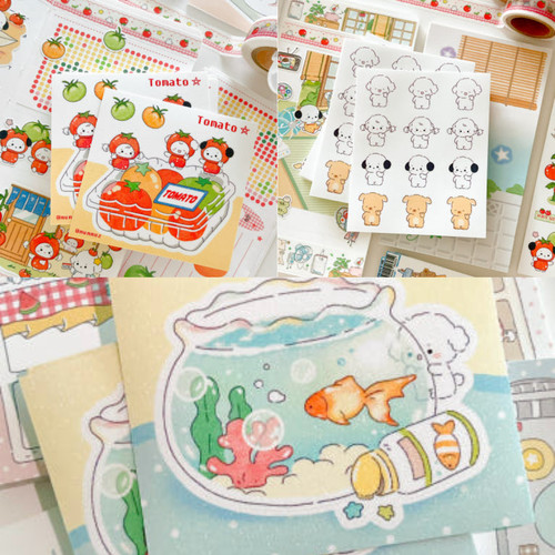 韩国正品mummuz 棉花糖小狗咕卡手账日记装饰贴纸标签贴 大尺寸