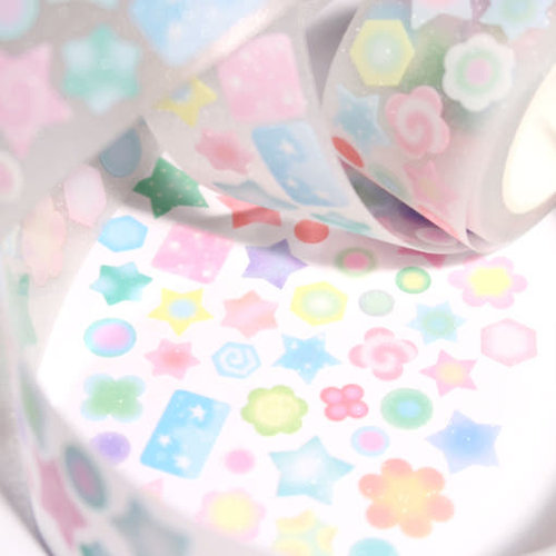 韩国正品st2krs 糖果色美纹手帐装饰闪粉涂层模切贴纸胶带35mm宽