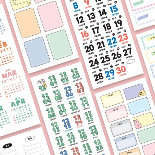 韩国正品7321 2025年咕卡手账日记日历装饰贴纸组合18张CALENDER