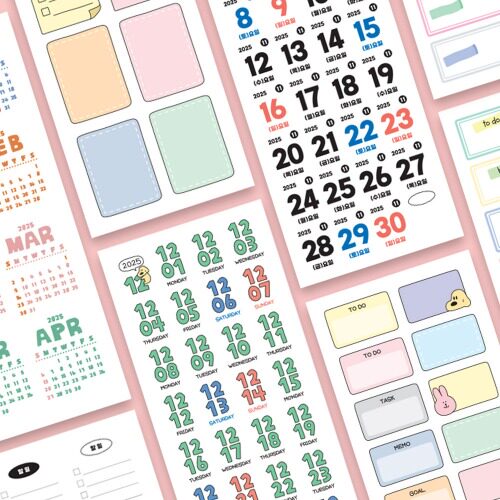 韩国正品7321 2025年咕卡手账日记日历装饰贴纸组合18张CALENDER