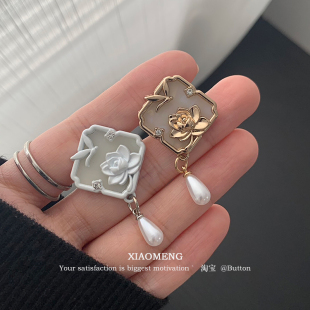 晓梦轻奢古风金属钮扣女粗花呢大衣外套纽扣方形荷花毛衣旗袍扣子