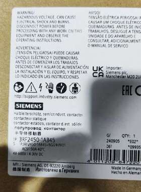 (议价)3RF2450-1AB45  3 相 3RF2 半导体接触器
