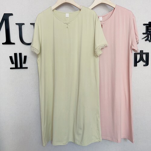 多拉美春夏新款女士睡裙家居服柔软亲肤透气软糯超弹纯色抽条提花