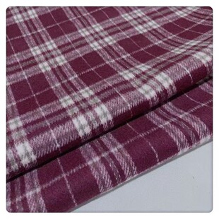 复古暗玫红格子短顺毛羊毛呢混纺布料 外套裙子西装马甲秋冬面料