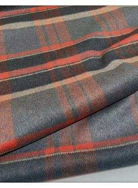 大气橘色灰色撞色格子短顺毛羊毛混纺布料 加厚大衣半裙外套面料