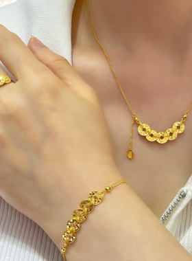 五帝钱币流苏s925银项链女新中式古法金色碎碎冰吊坠锁骨链