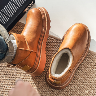 棉鞋男2025新款冬季加绒加厚皮鞋防水防滑高帮工装休闲马丁雪地靴