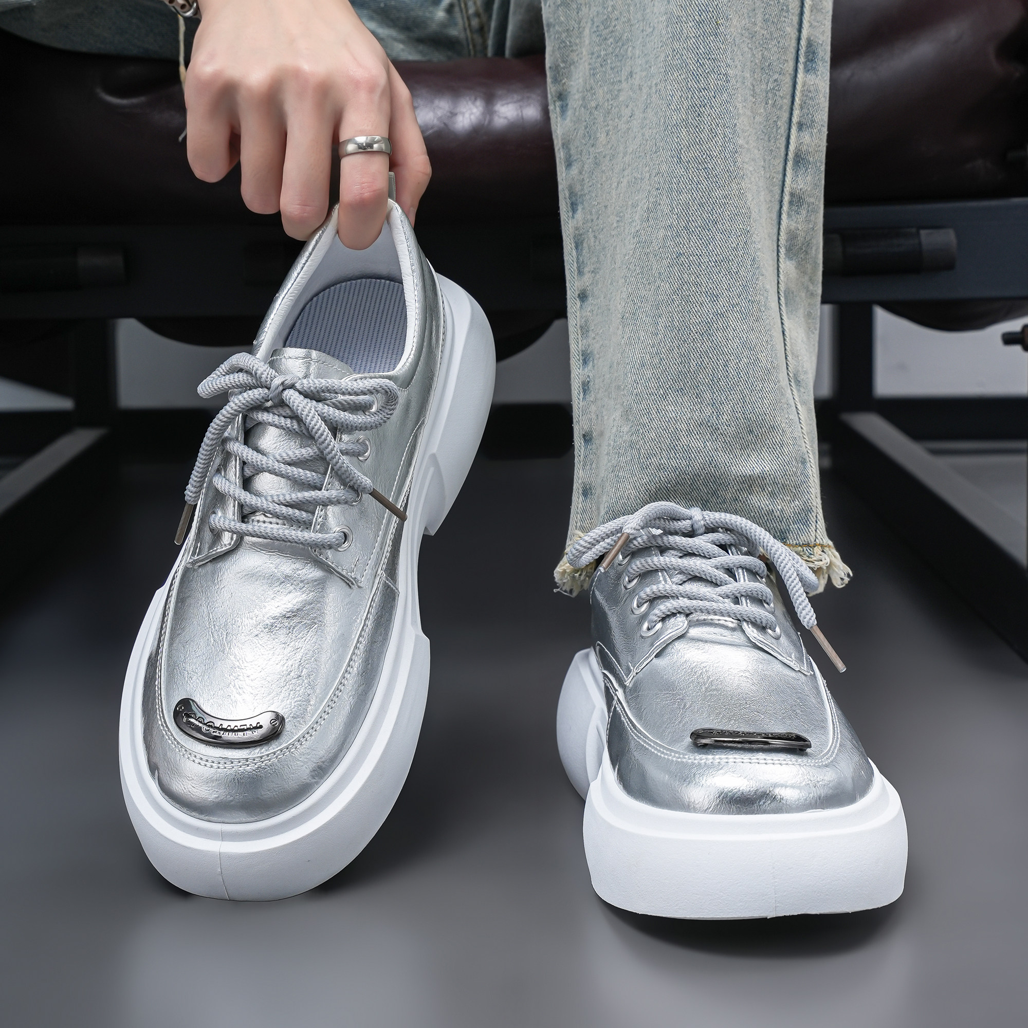 皮鞋男款2026新款春季高级感痞帅青少年休闲厚底增高百搭德比潮鞋,流行男鞋,休闲皮鞋,淘宝优惠券,粉丝福利购,淘宝优惠卷