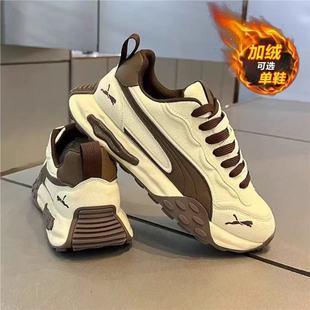 男鞋2025新款冬季潮流休闲青少年厚底阿甘运动老爹鞋加绒保暖棉鞋
