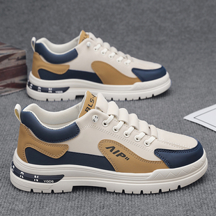 劳保男鞋春季户外休闲运动厚底板鞋皮面一脚蹬工作耐磨防滑工装鞋