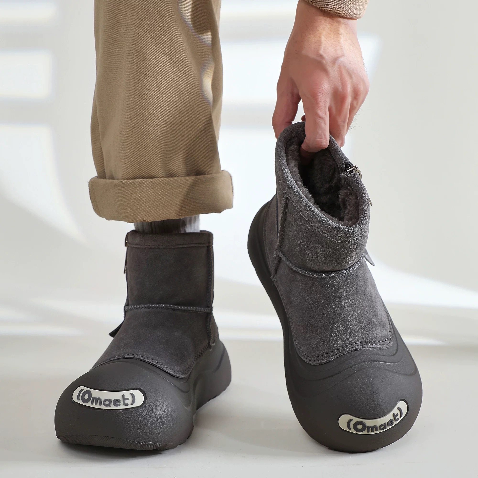 雪地靴男款冬季加绒加厚开口笑皮毛一体零下40度防滑防寒丑萌棉鞋,流行男鞋,时尚雪地靴,淘宝优惠券,粉丝福利购,淘宝优惠卷