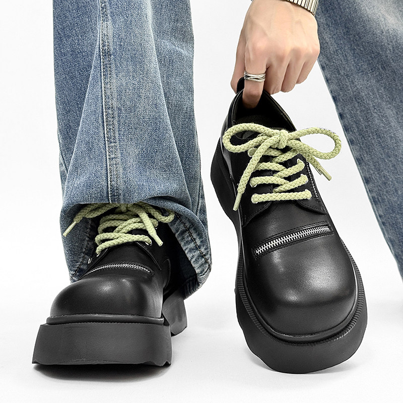 男鞋春季小众潮流百搭增高工装皮鞋耐磨防滑厚底休闲大头德比潮鞋,流行男鞋,休闲皮鞋,淘宝优惠券,粉丝福利购,淘宝优惠卷