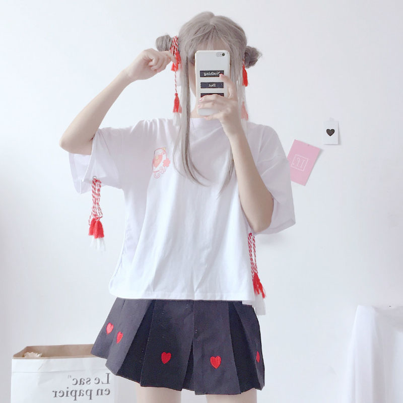 2018夏季新款女装韩版学生日系少女印花短袖T恤宽松上衣复古显瘦
