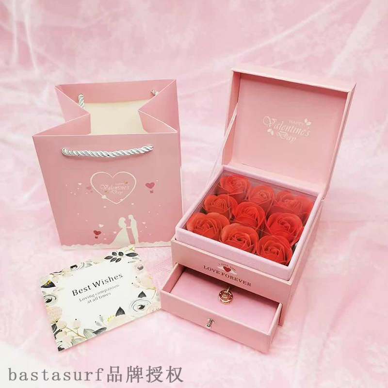 pink gift box 9 roses jewelry box necklace box ring earring