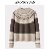 意大利欧供品质 厚 针织衫 100山羊绒提花半高领女套毛衣新款 插肩袖