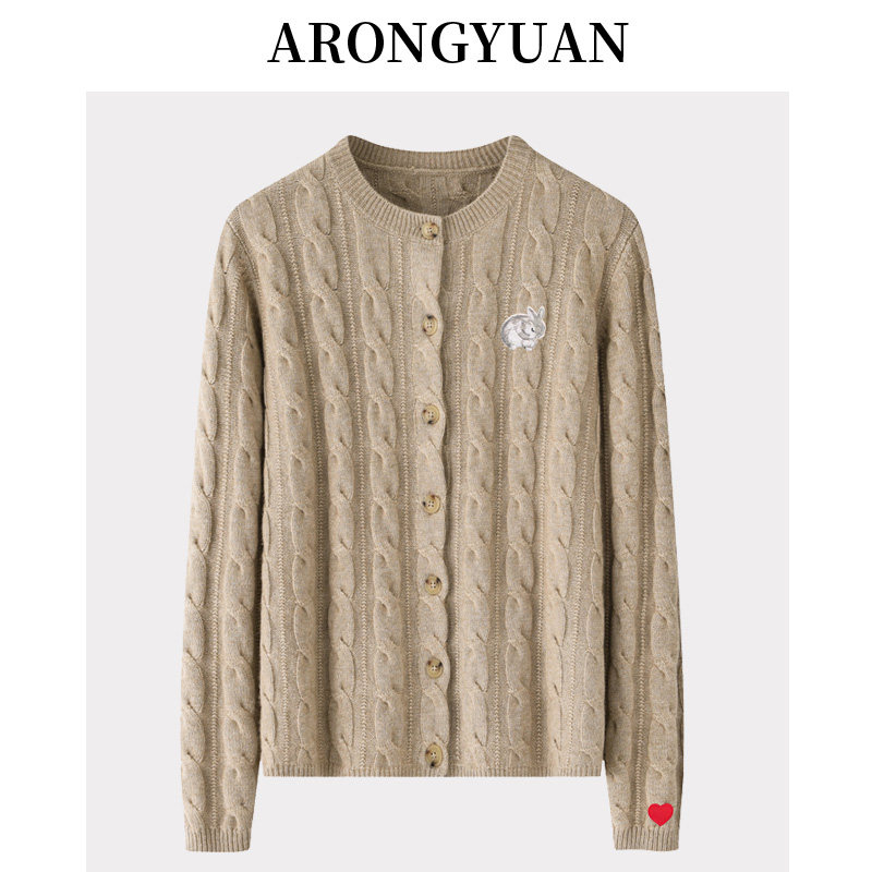 阿绒源100山羊绒绞花女开衫鄂尔多斯市圆领加厚针织外套减龄毛衣,女装/女士精品,羊绒衫,淘宝优惠券,粉丝福利购,淘宝优惠卷