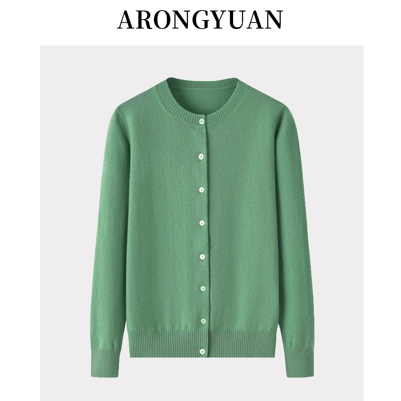 阿绒源简约圆领直筒山羊绒开衫