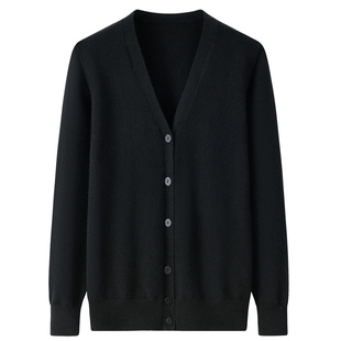 阿绒源100山羊绒V领女开衫内蒙古发货产薄款纯色打底衫显瘦减龄黑