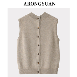 加厚双股前后两穿 100山羊绒女开背心鄂尔多斯市圆领马甲宽松坎肩