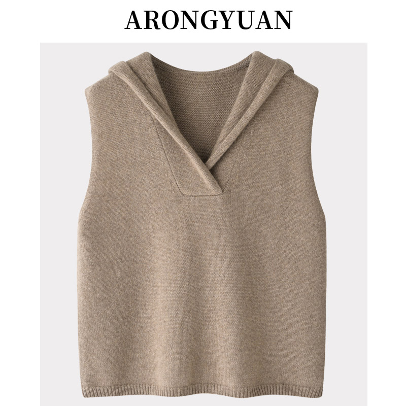 纯山羊绒套头女马甲连帽短款显瘦