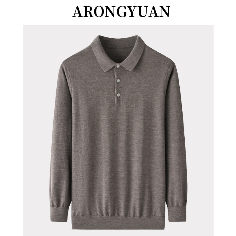 精纺超薄68支高端~100山羊绒男T恤鄂尔多斯市小翻领商务亲肤毛衣