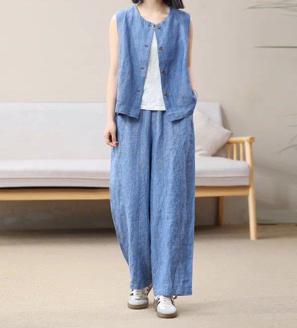 2025春夏季新品汉麻6支六片墩实垂坠文艺复古萝卜九分裤女宽松002