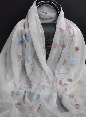 早春绣花白色女款礼服围巾披肩